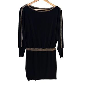 Frank Lyman Long Sleeve Mini Dress with Gold/Silver Embellishments Sz 6